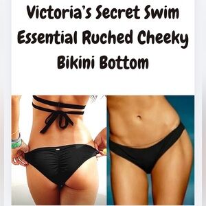 PINK Victoria’s Secret Ruched Cheeky Bikini Bottom Black - Size L